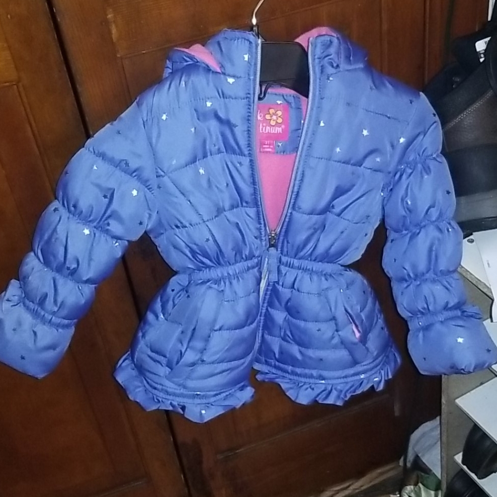 Pink Platinum blue star puffer coat 3T